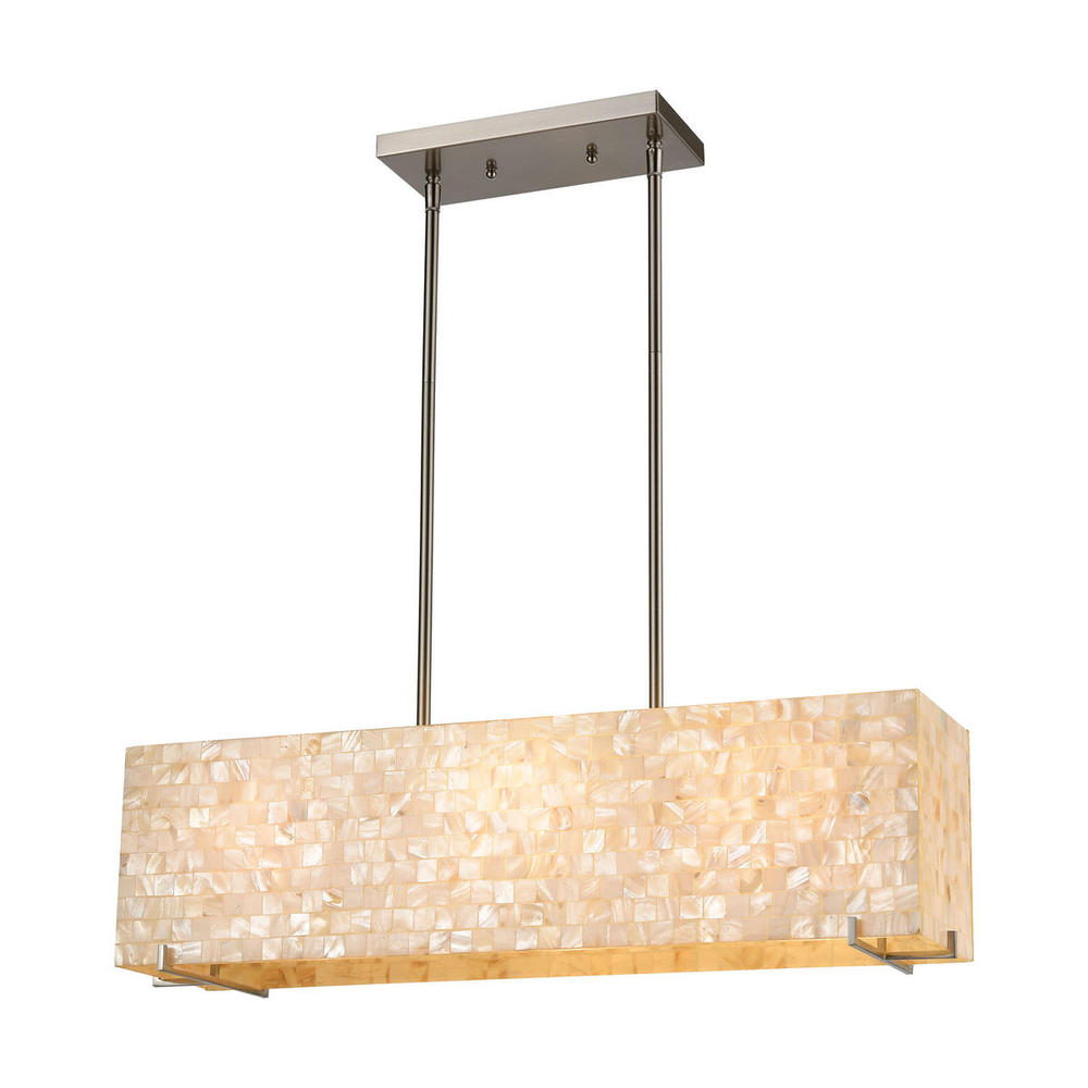Capri 3-Light Linear Chandelier in Satin Nickel with Glass and Capiz Shells